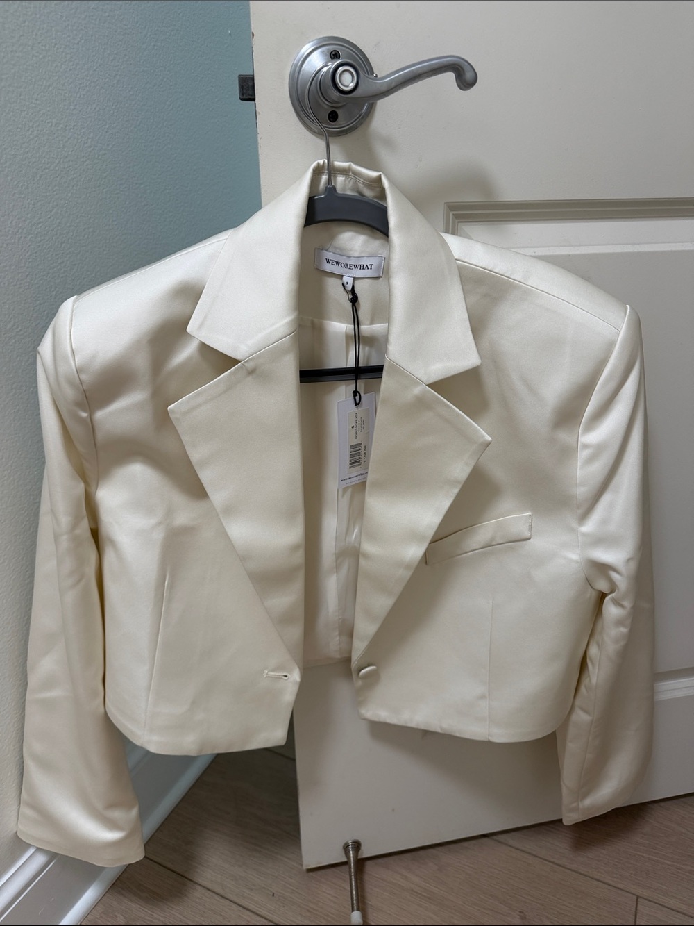 WeWhoWhat Cropped Satin Blazer Jacket